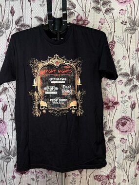 Fright Nights 2023 Graphic T Shirt Black Skull Gothic Horror Tee Size L